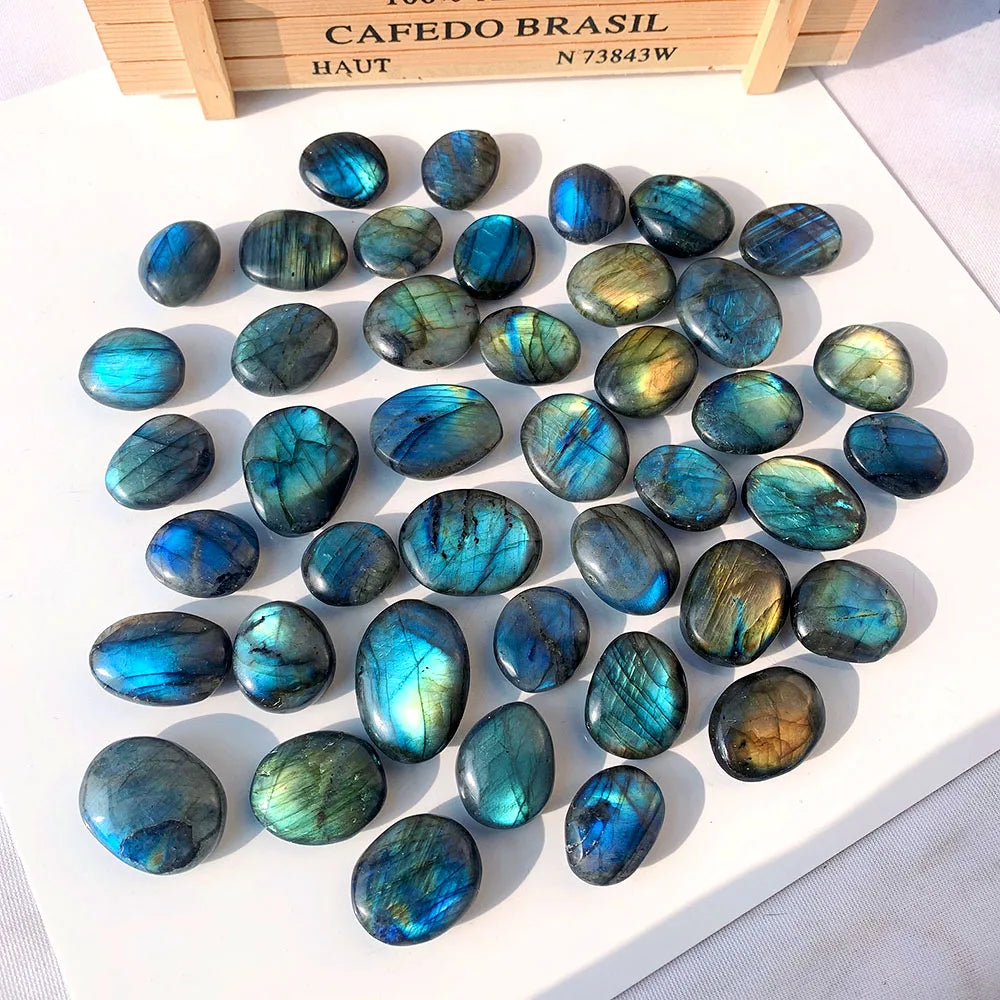 1PC Beautiful Natural Crystal Stone Flowing Blue Light Labradorite Elongated stone shaped DIY Pendant collection gem