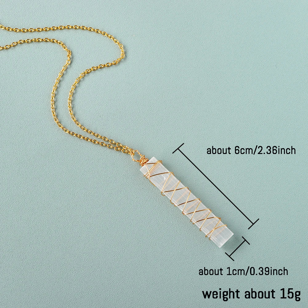 Handmade 1pc Natural Healing Raw Stone White Selenite Gold Chain Pendant Reiki Energy Crystal Necklace Men Women Jewelry Gift