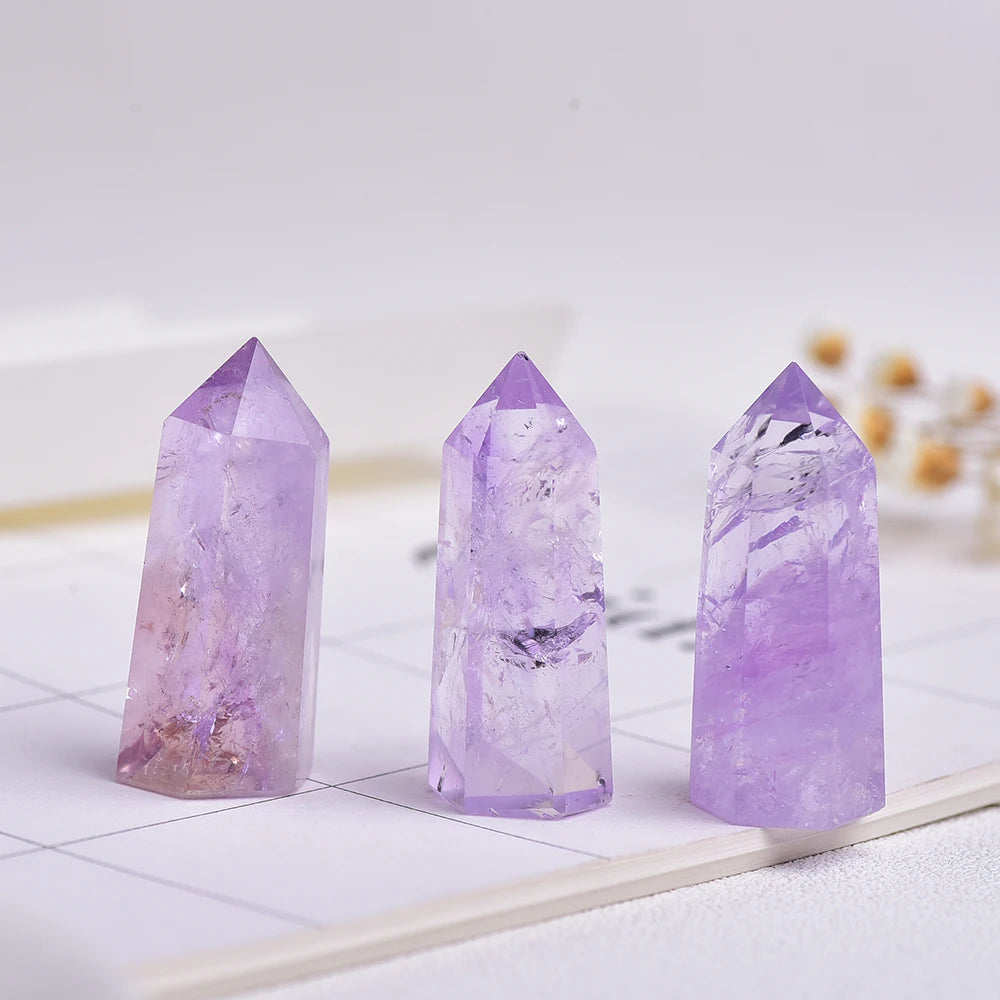 35-45mm Natural Crystal Point Brazilian Amethyst Healing Obelisk purple Quartz Wand Ornament for Home Decor Energy Stone