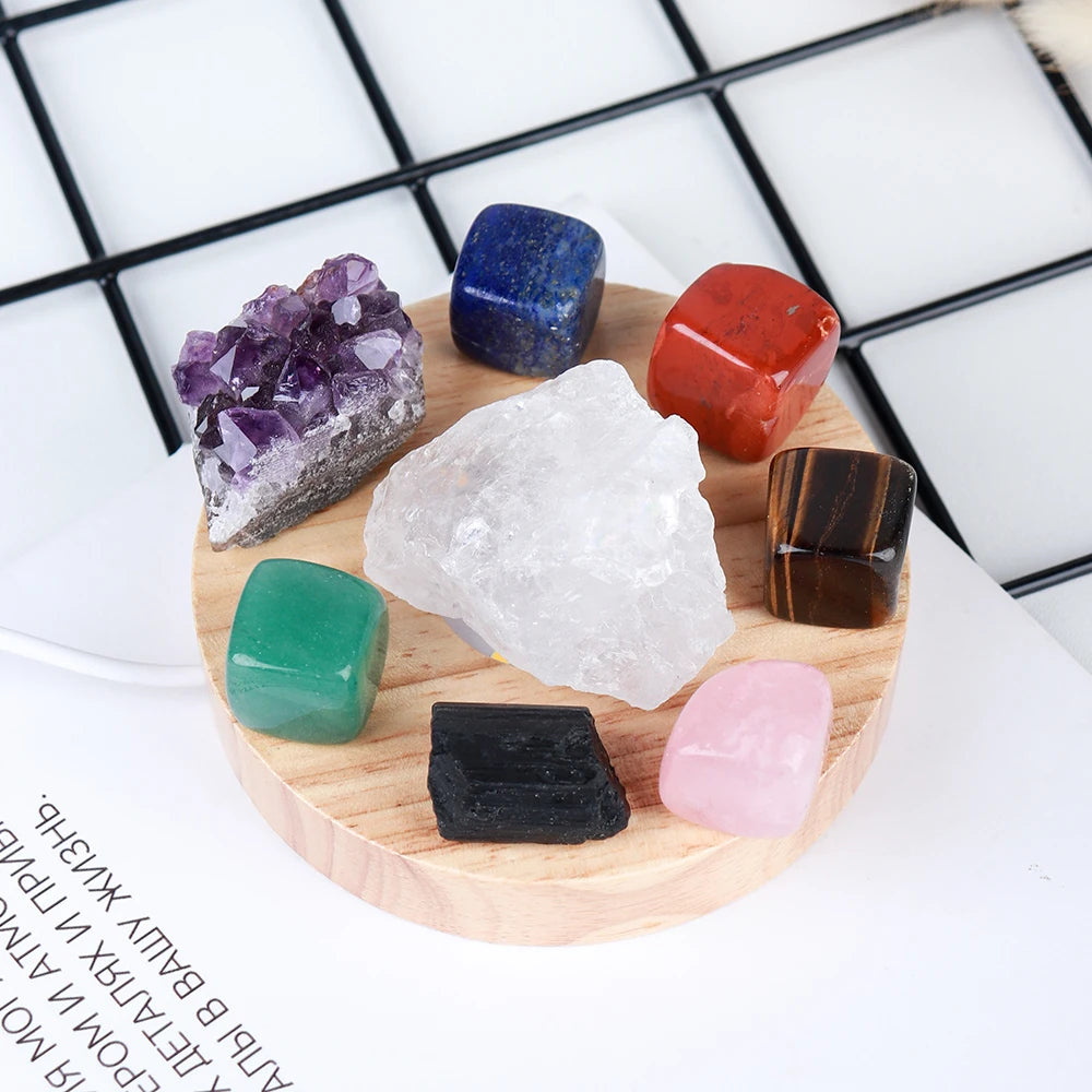 1Set Natural crystal Seven color chakra Therapy Stone Amethyst cluster Lamp holder Home Furnishing decoration