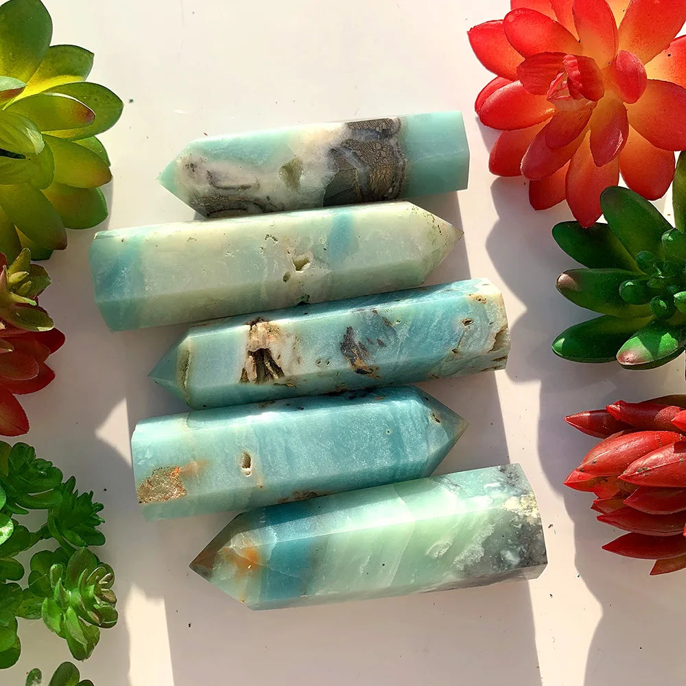 Buyde Natural Stone Wand Blue Sky amazonite Column Energy Tianhe Quartz Tower Decoration Health Gift