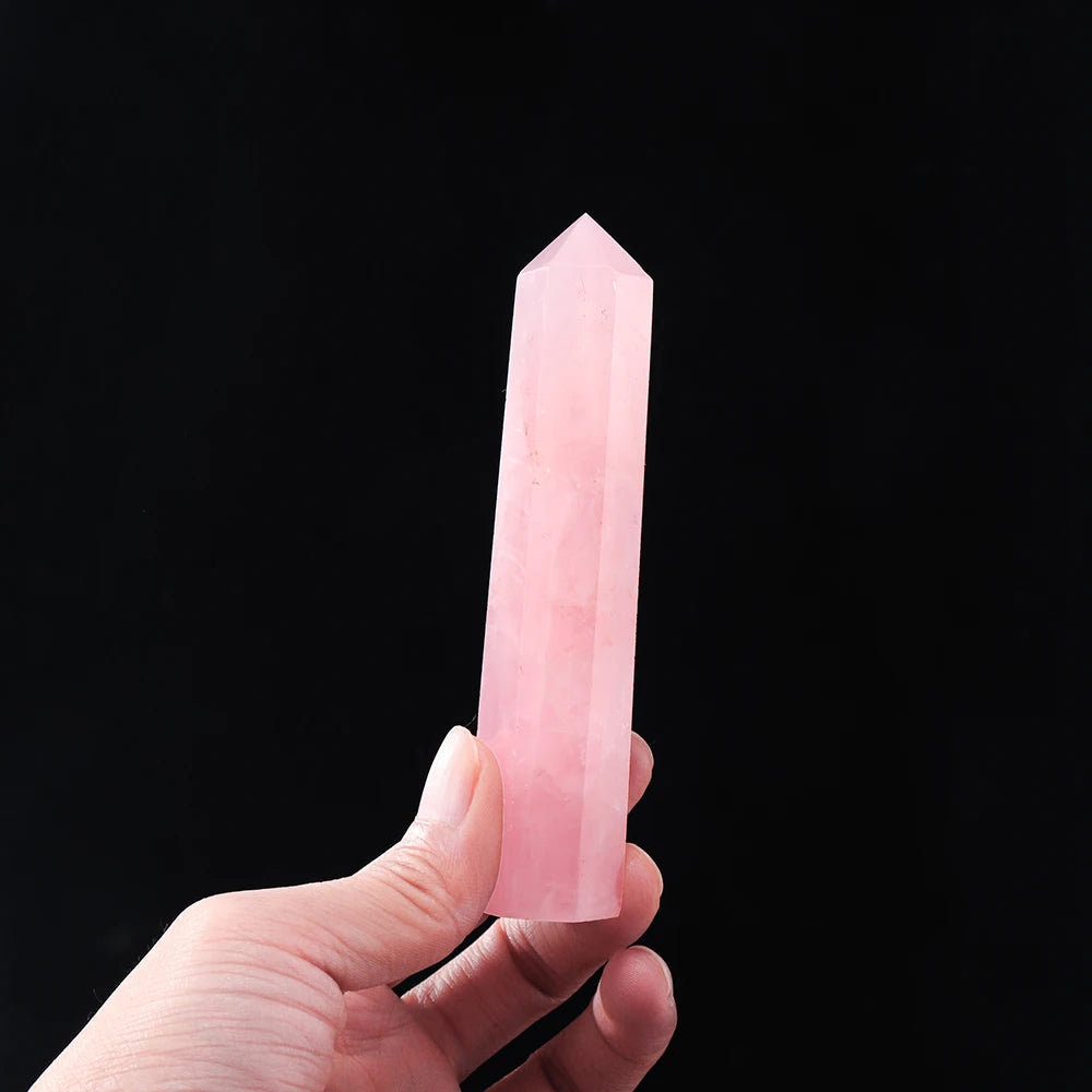 Buyde 1pc Natural rose quartz crystal point  Pink crystal column Hand polished hexagon for Home Furnishing decoration