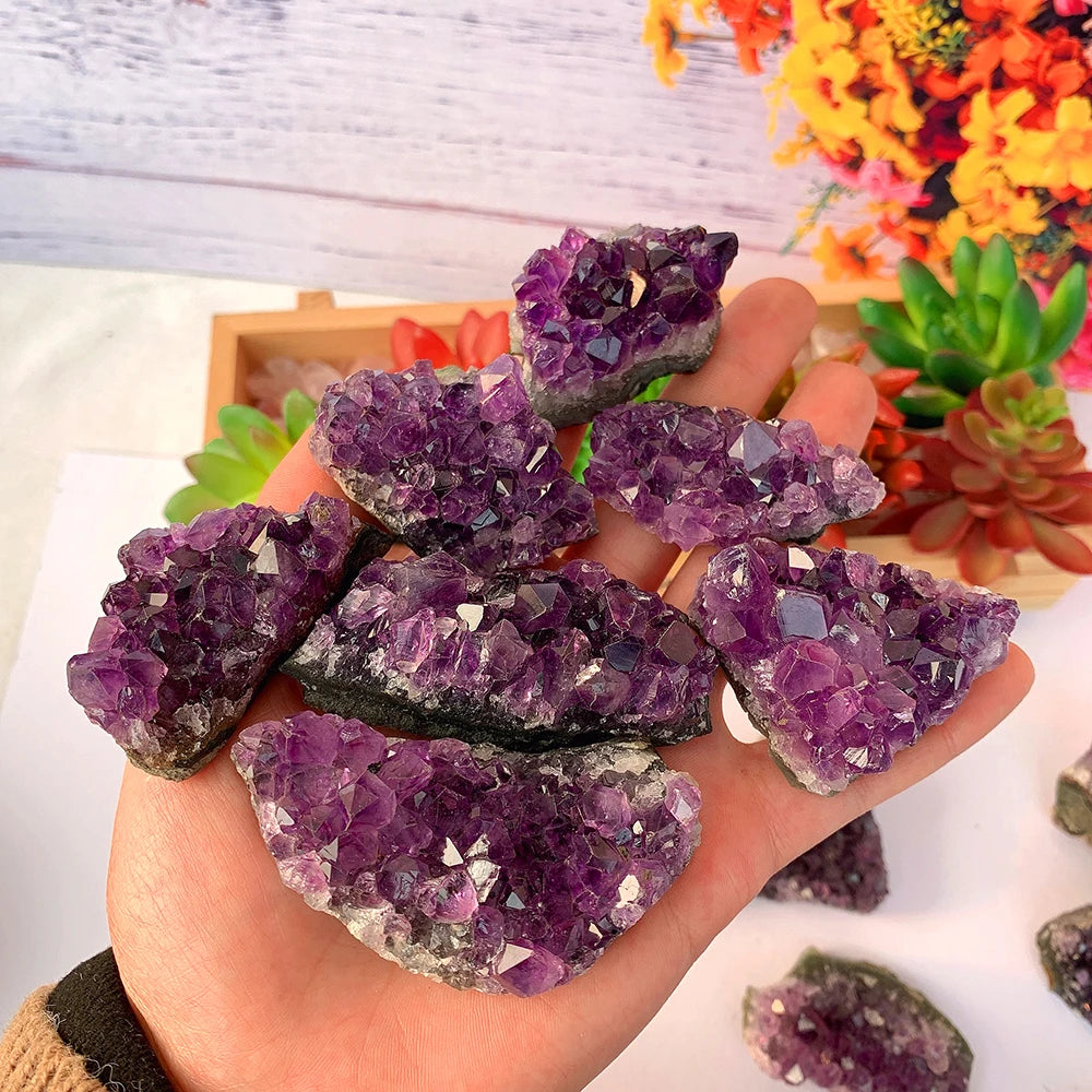 Buyde 1Pc High Quality Uruguay Amethyst Raw Stone Natural Amethyst Cluster Dark Purple Quartz Energy Decoration