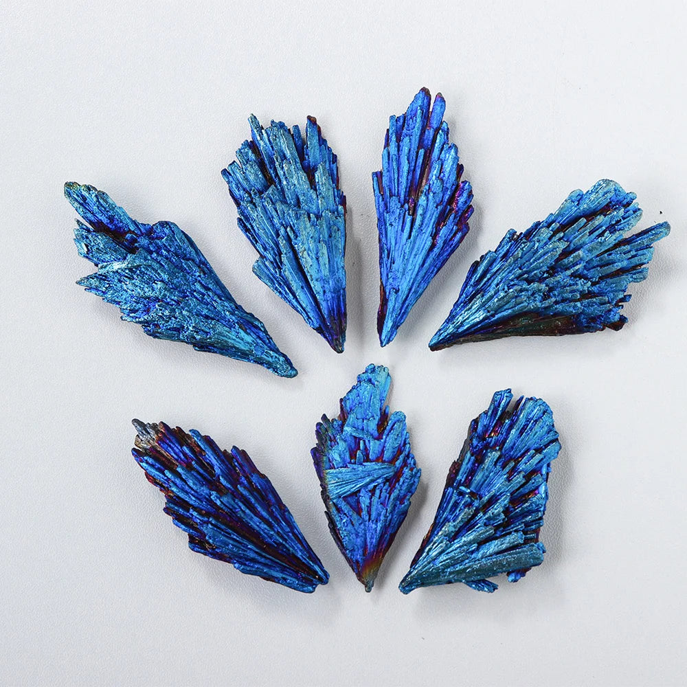 1PC Natural Crystal Stone black tourmaline blue Feather shaped ore marker Titanium Aura Quartz Crystal Tail Decor