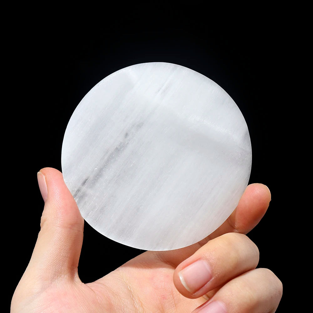 Natural Selenite Quartz Healing Crystal Charging Round Plate Carving Gypsum Minerals Specimen Reiki Home Decoration