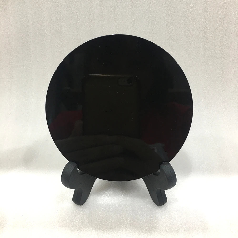 Buyde 1pc 100% Natural black obsidian stone circle disk round plate fengshui mirror for home office decor