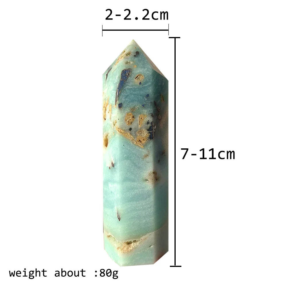 Buyde Natural Stone Wand Blue Sky amazonite Column Energy Tianhe Quartz Tower Decoration Health Gift