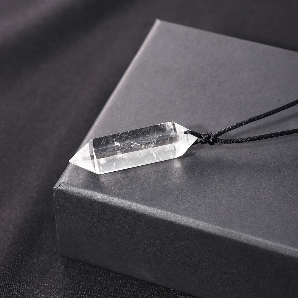 1PC Natural Clear Quartz Double Point Gemstone Pendant Energy Healing Crystal Charms Necklace For Women Gift