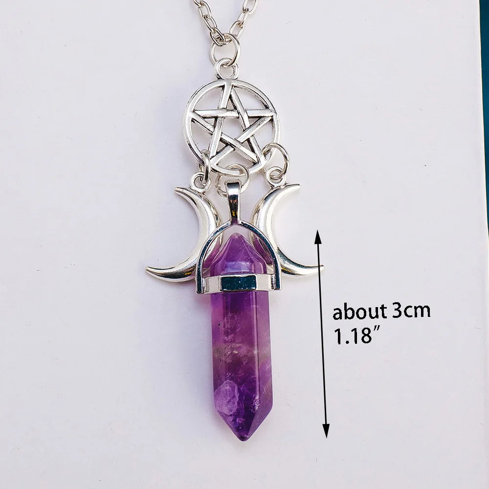 Healing Chakra Crystal Pendant Hexagonal Bullet Shaped Pendant Crystals Natural Dream Amethyst for Women Girls Reiki Meditate