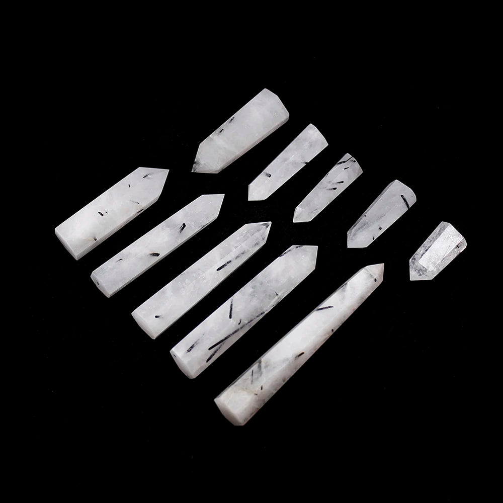 Buyde 1pc Natural single point Black hair quartz crystal hexagonal prism Tourmaline crystal column Energy stone