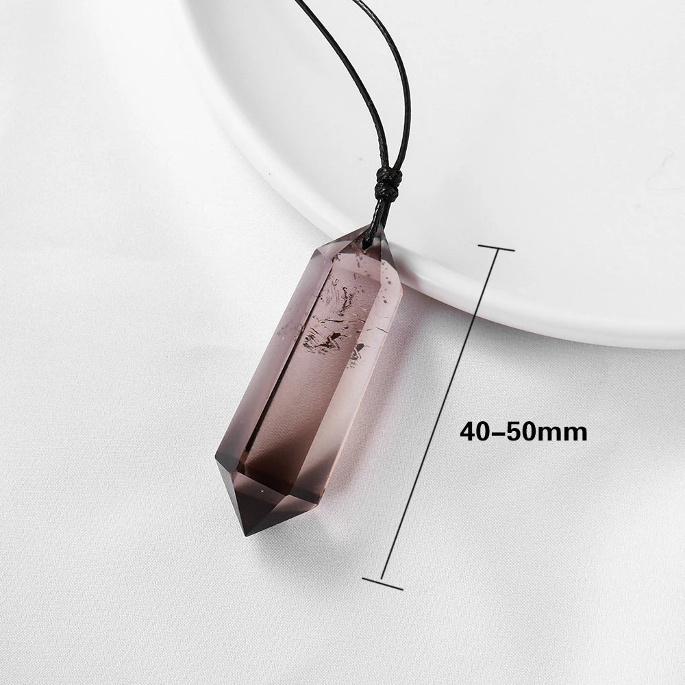 1PC Natural Smokey quartz Crystal hexagonal prism Pendants Crystal point Necklace Healing Tea Crystal stone Jewellery