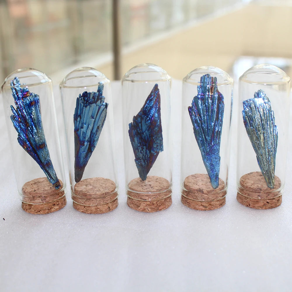 Buyde 1pc Natural crystal tourmaline Electroplating Blue Peacock Tail Feather Decorative Landscape Bottle