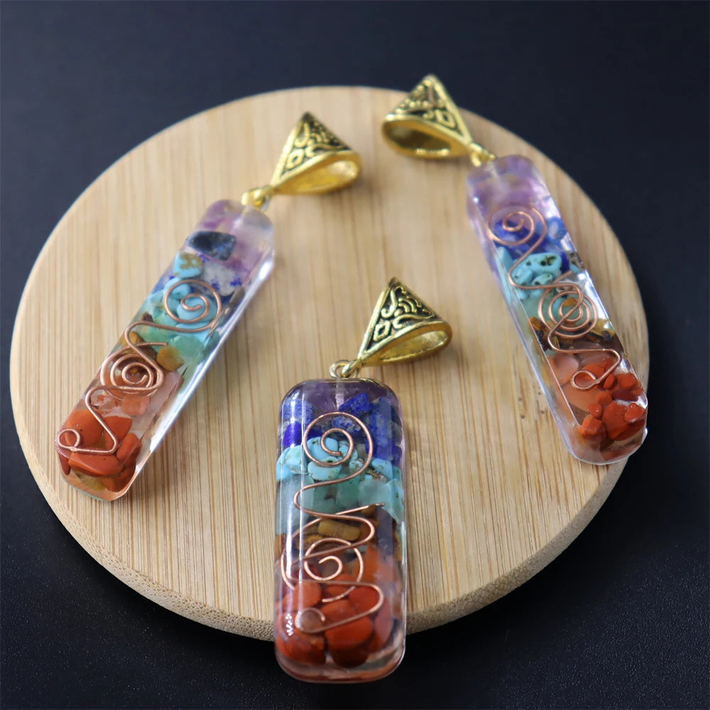 2 Types Orgone Energy Seven Chakras Ogan Pendant Crystal Semi Precious Stone Yoga NecklaceSeven Chakras Augen Pendant