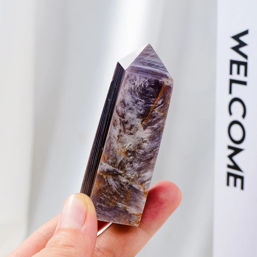 High-quality Natural Purple Lepidolite Crystal Tower Magic Point Crystal Pyramid  For Healing Home Decoration