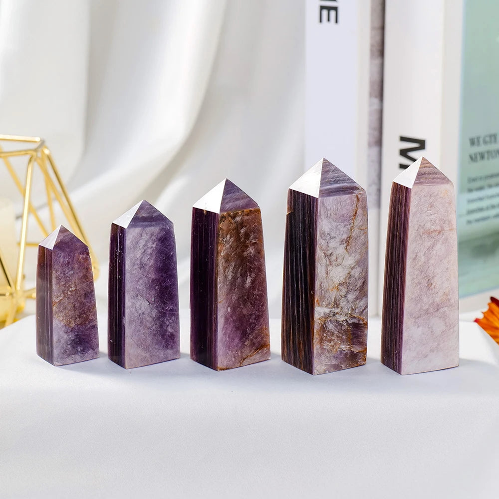 High-quality Natural Purple Lepidolite Crystal Tower Magic Point Crystal Pyramid  For Healing Home Decoration