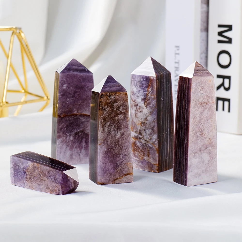 High-quality Natural Purple Lepidolite Crystal Tower Magic Point Crystal Pyramid  For Healing Home Decoration