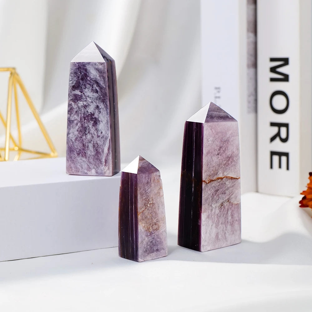 High-quality Natural Purple Lepidolite Crystal Tower Magic Point Crystal Pyramid  For Healing Home Decoration