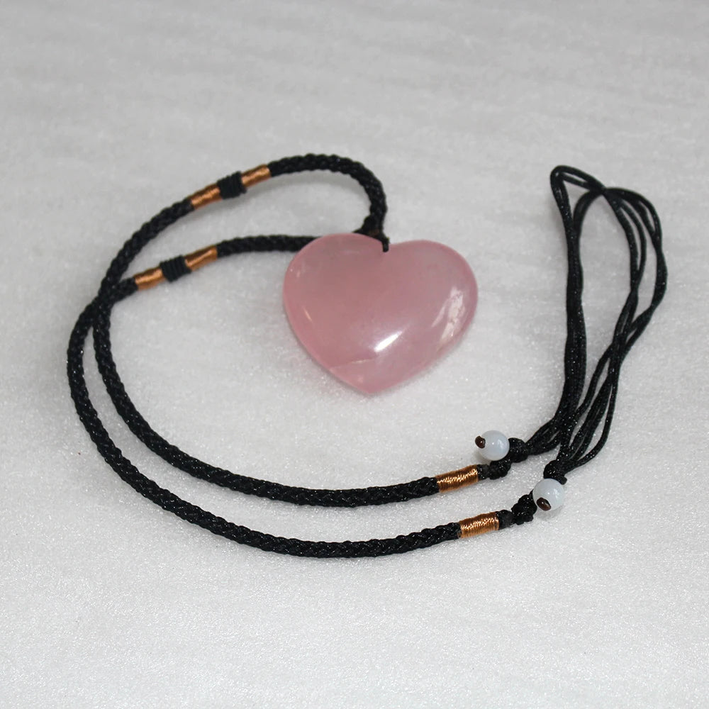 Love Heart Shape Natural Healing Stone Rose Quartz Pink Crystal Pendant Powder crystal Necklace jewelry love 35mm  Accessori