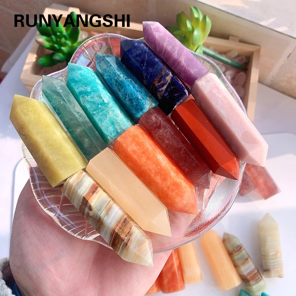 NEW 36 colours Crystal Hexagonal Prism Natural Rose Quartz Wand Energy Amethyst Tower Home Furnishing Decoration