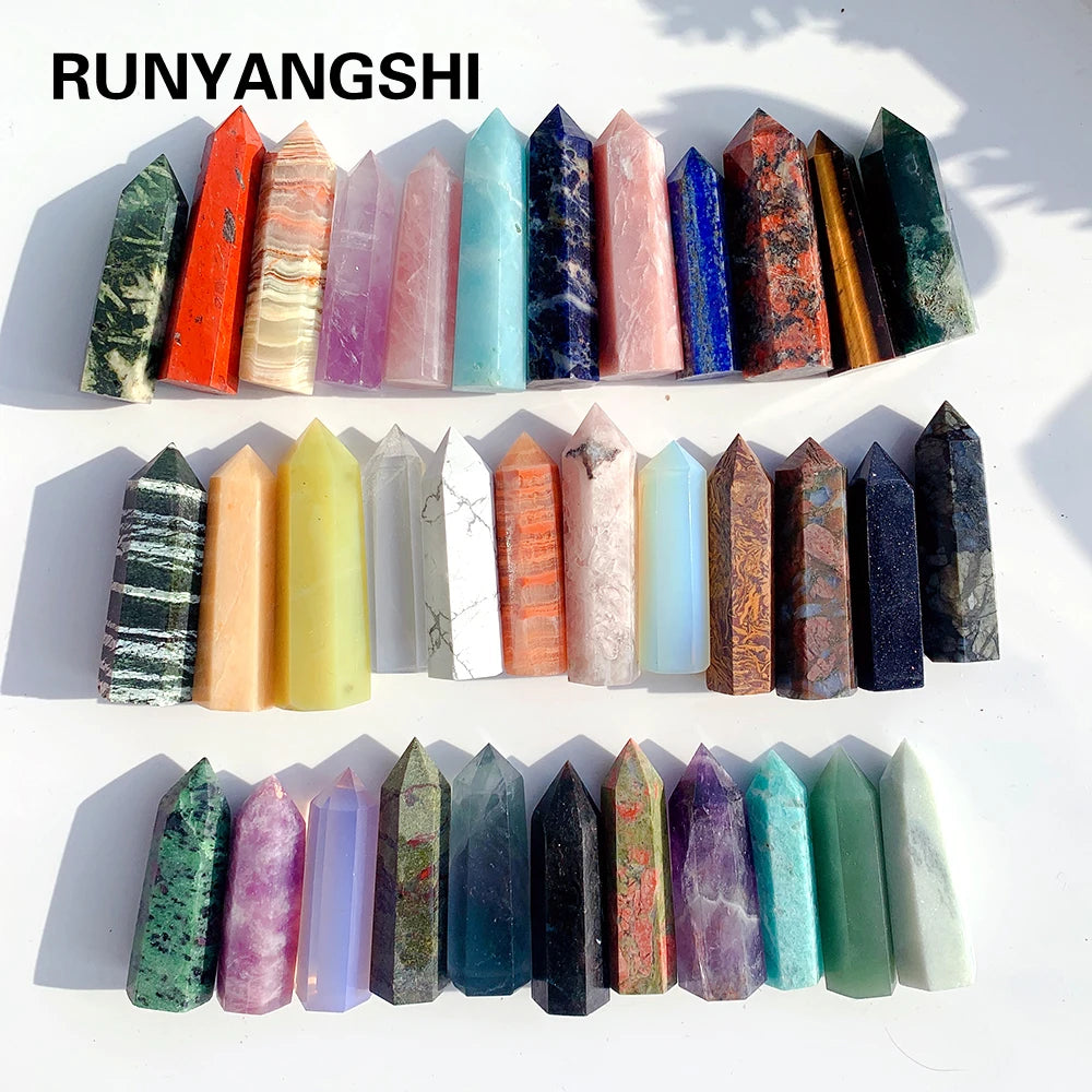 NEW 36 colours Crystal Hexagonal Prism Natural Rose Quartz Wand Energy Amethyst Tower Home Furnishing Decoration