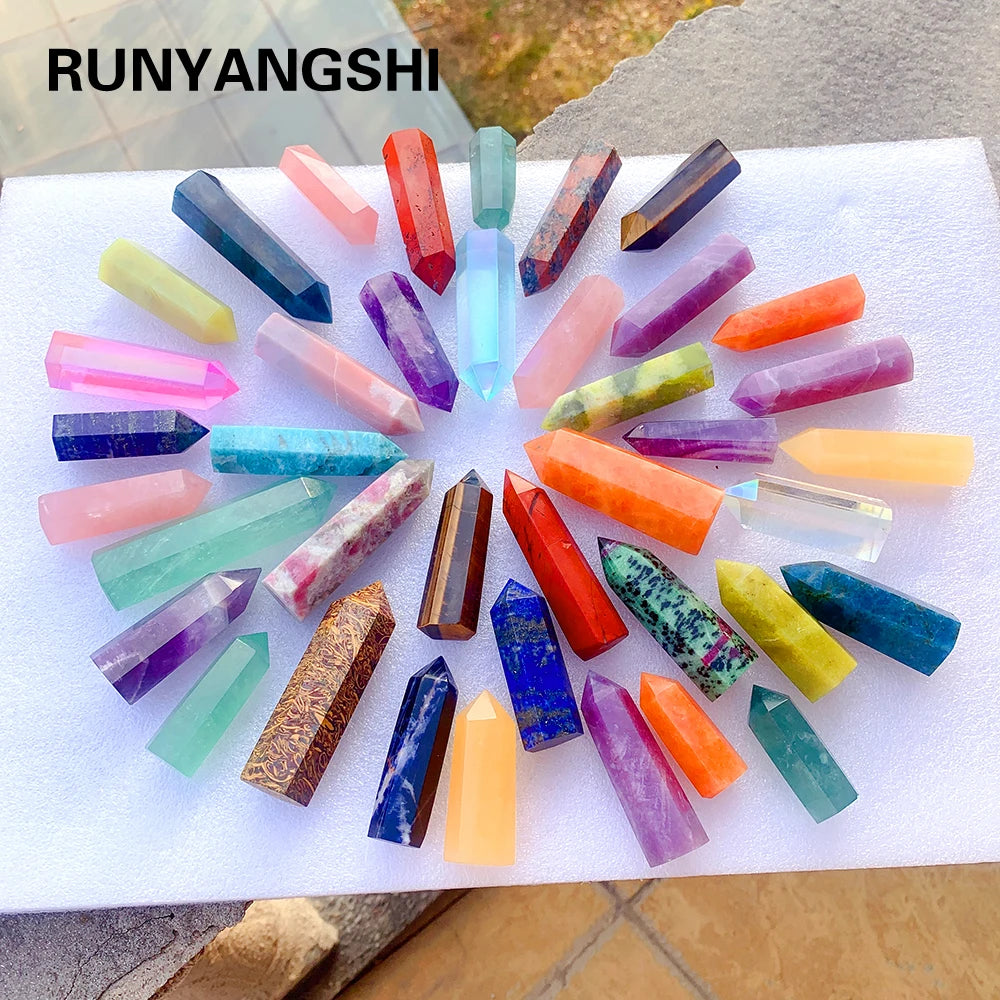 NEW Buyde Crystal Hexagonal Prism Crafts Natural Stone Quartz Tower 36 Colors Energy Mineral Wand Home Decoration