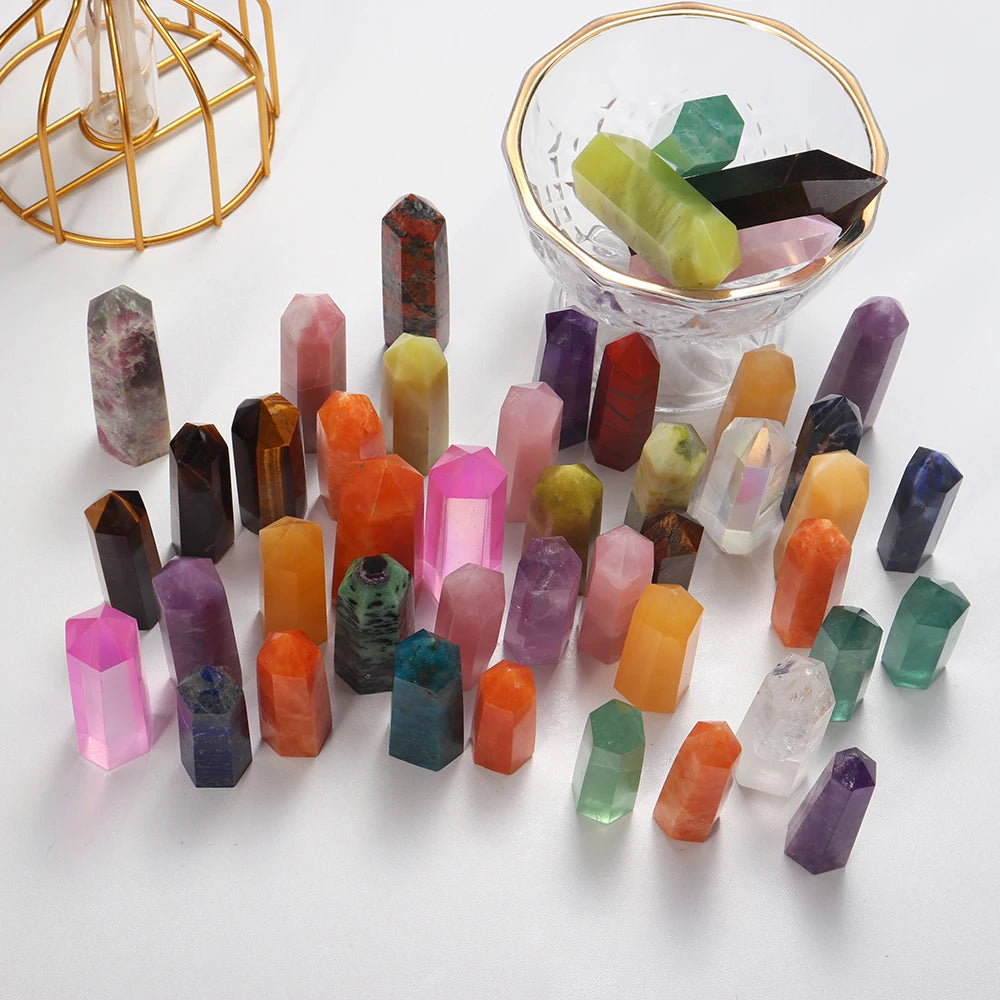 NEW Buyde Crystal Hexagonal Prism Crafts Natural Stone Quartz Tower 36 Colors Energy Mineral Wand Home Decoration