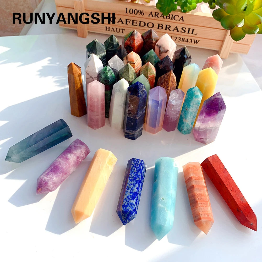 NEW Buyde Crystal Hexagonal Prism Crafts Natural Stone Quartz Tower 36 Colors Energy Mineral Wand Home Decoration