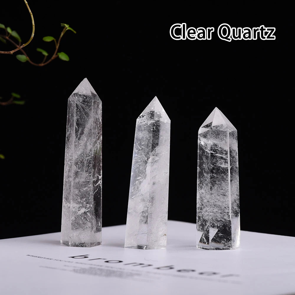 NEW Buyde Crystal Hexagonal Prism Crafts Natural Stone Quartz Tower 36 Colors Energy Mineral Wand Home Decoration