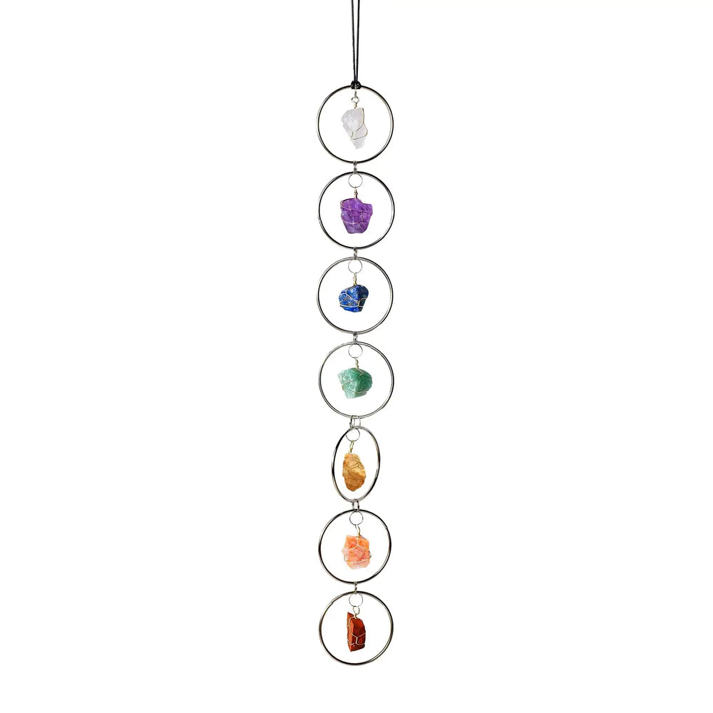 Natural 7 Chakela Stone Raw Crystal Gemstone Wall Decor Hanging Ornament Tree of Life Wall Hanger Tumbled Gemstones Meditation