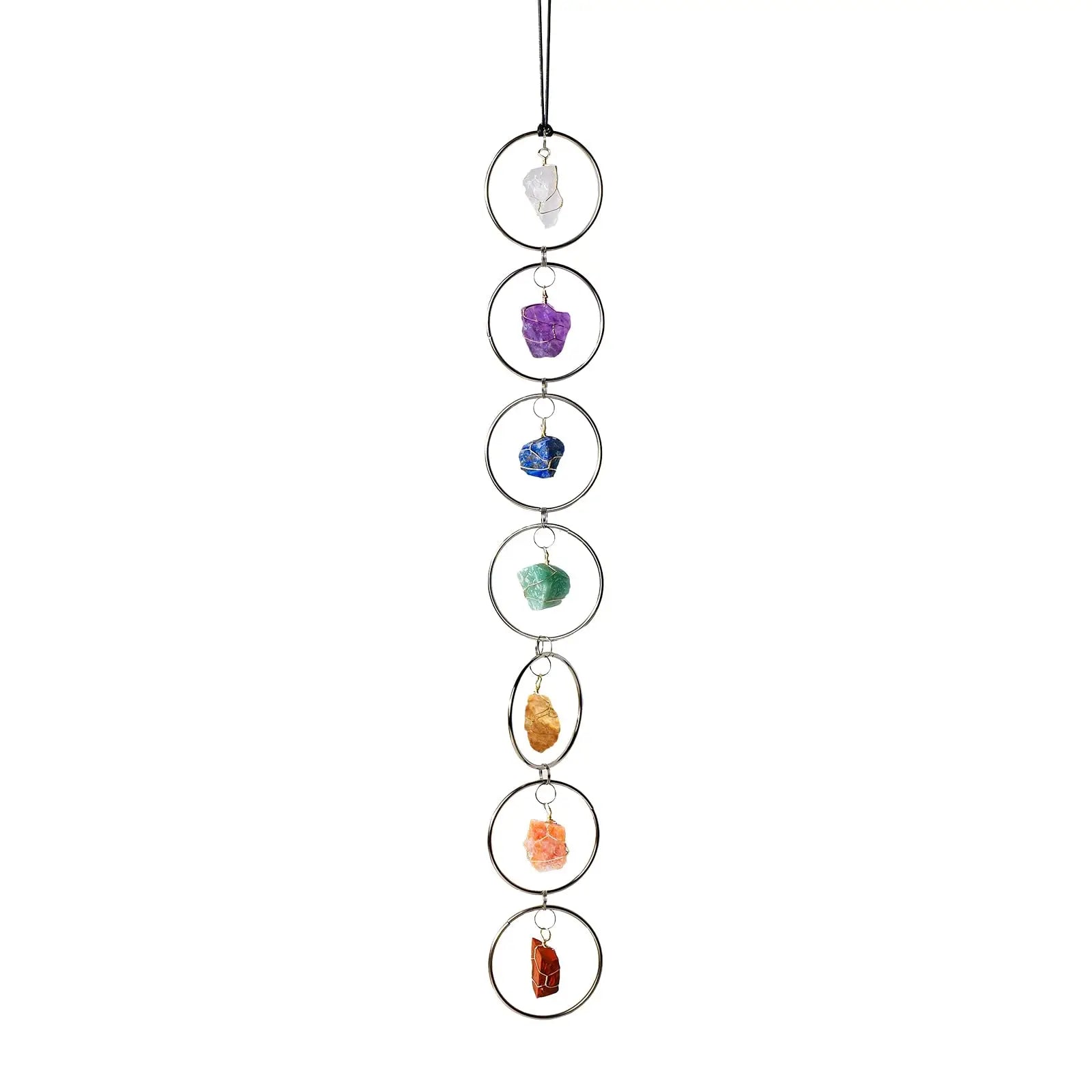 Natural 7 Chakela Stone Raw Crystal Gemstone Wall Decor Hanging Ornament Tree of Life Wall Hanger Tumbled Gemstones Meditation