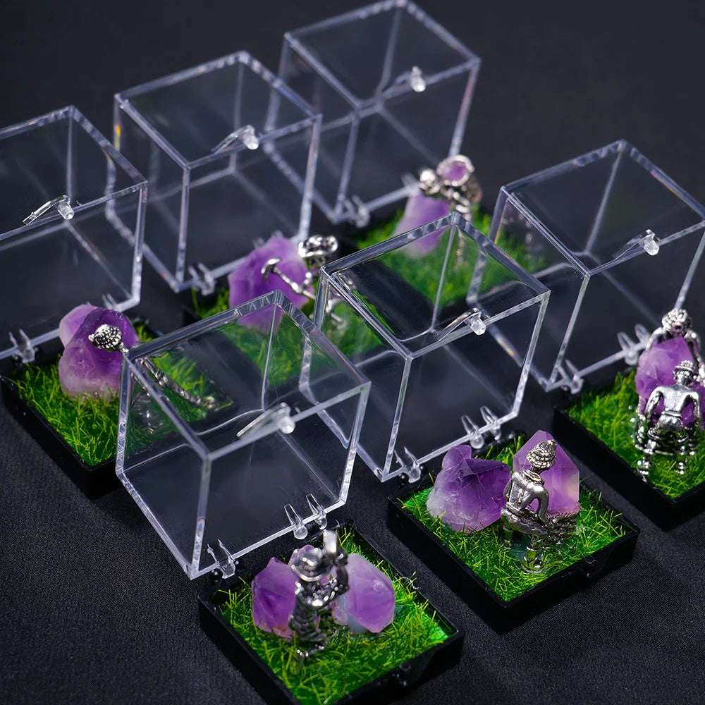 Natural Amethyst Cluster Malachite Miner Modeling Micro Landscape Decoration Crystal Raw Stone Mine Standard Home Decoration