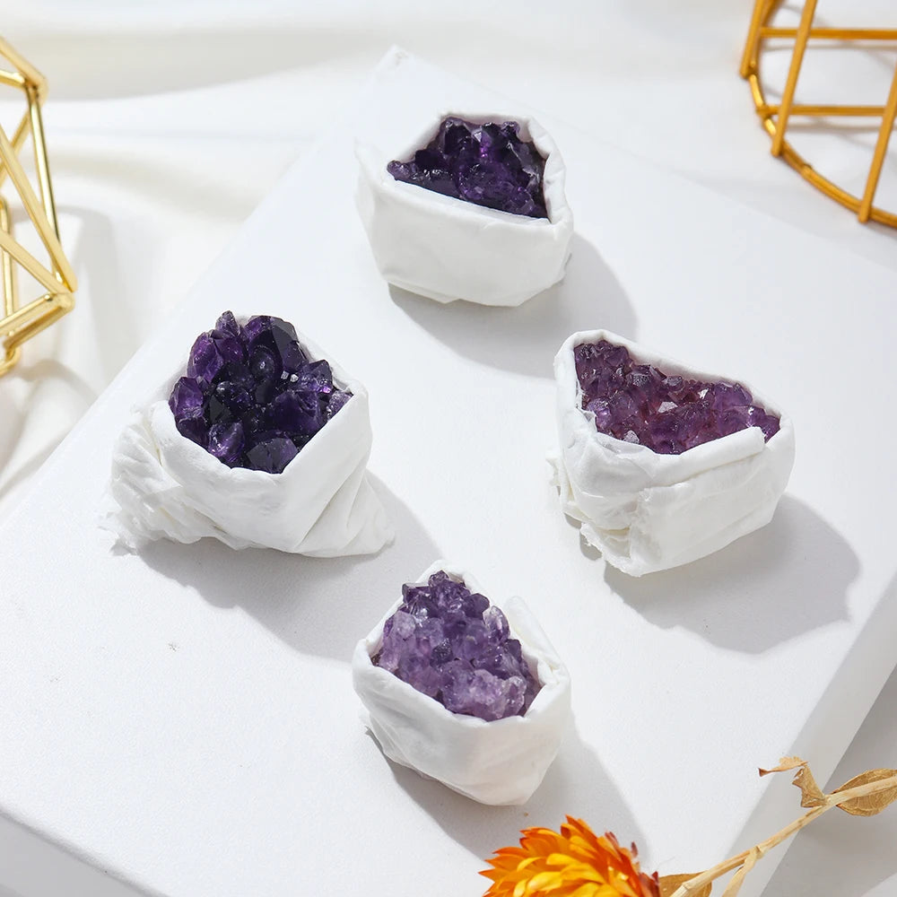 Natural Amethyst Cluster Mineral Specimen Deep Violet stone Healing Stone Home Decoration Crafts Decoration Gifts box