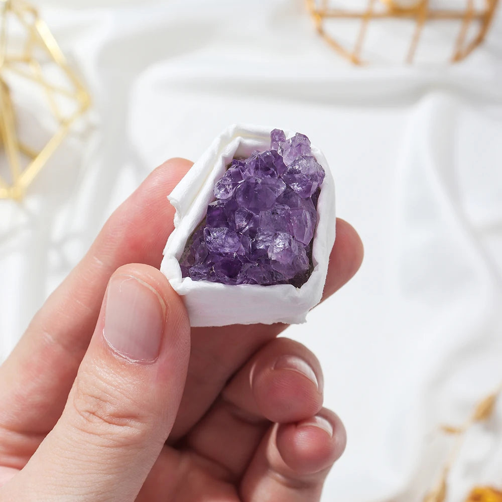 Natural Amethyst Cluster Mineral Specimen Deep Violet stone Healing Stone Home Decoration Crafts Decoration Gifts box