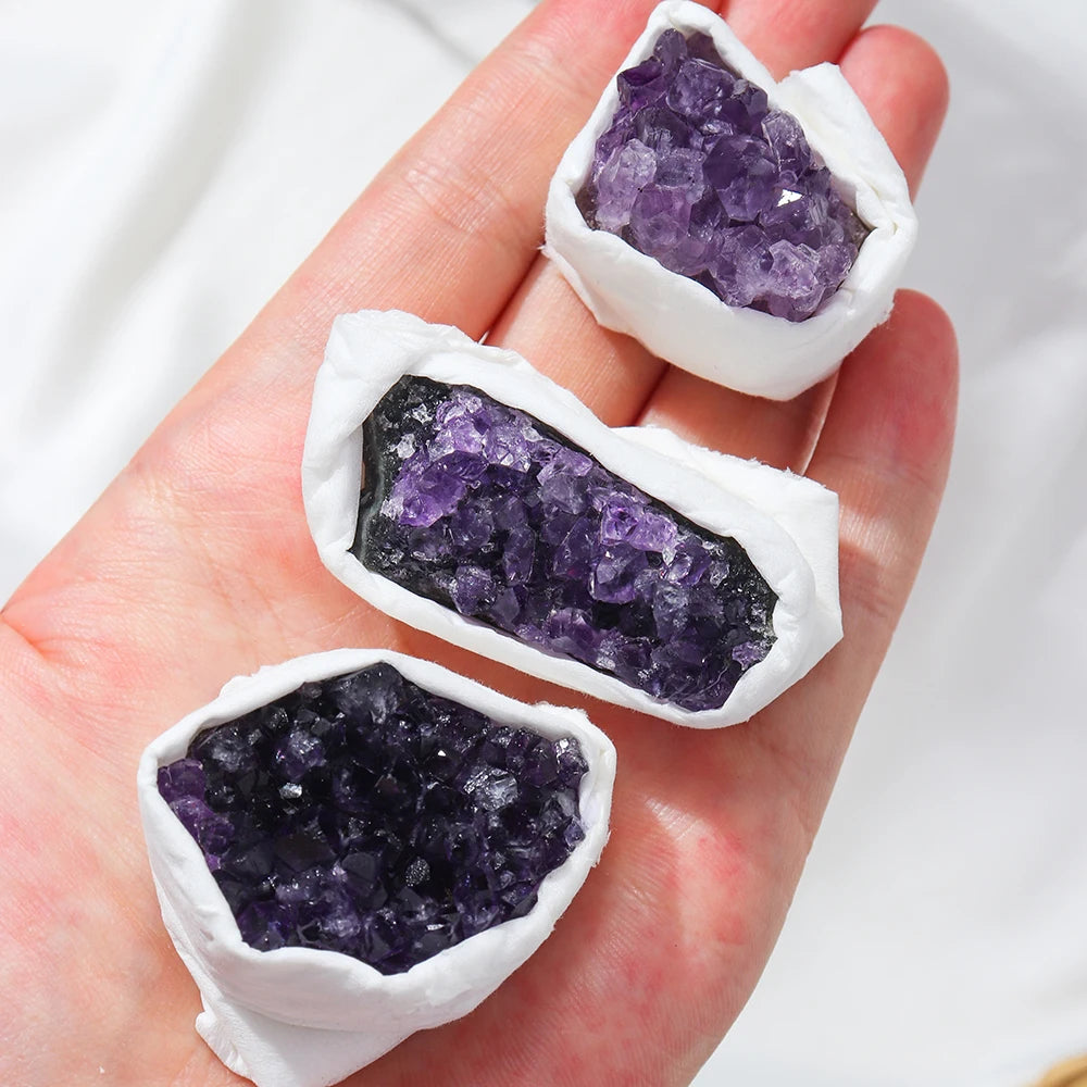 Natural Amethyst Cluster Mineral Specimen Deep Violet stone Healing Stone Home Decoration Crafts Decoration Gifts box