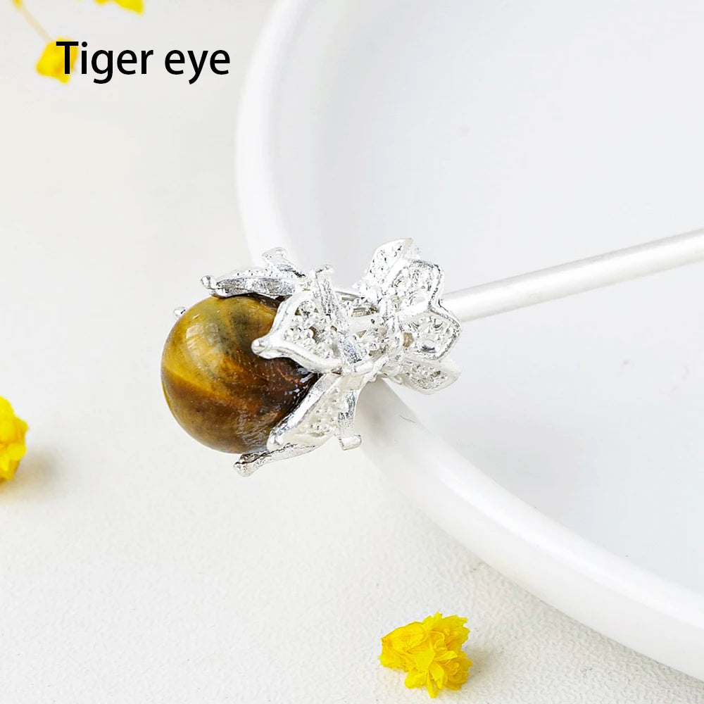 Natural Amethyst Sphere Crystal Ball Hairpin Chinese style Hair Clip Headwear Accessories for Women Girls Retro Jewelry Gift