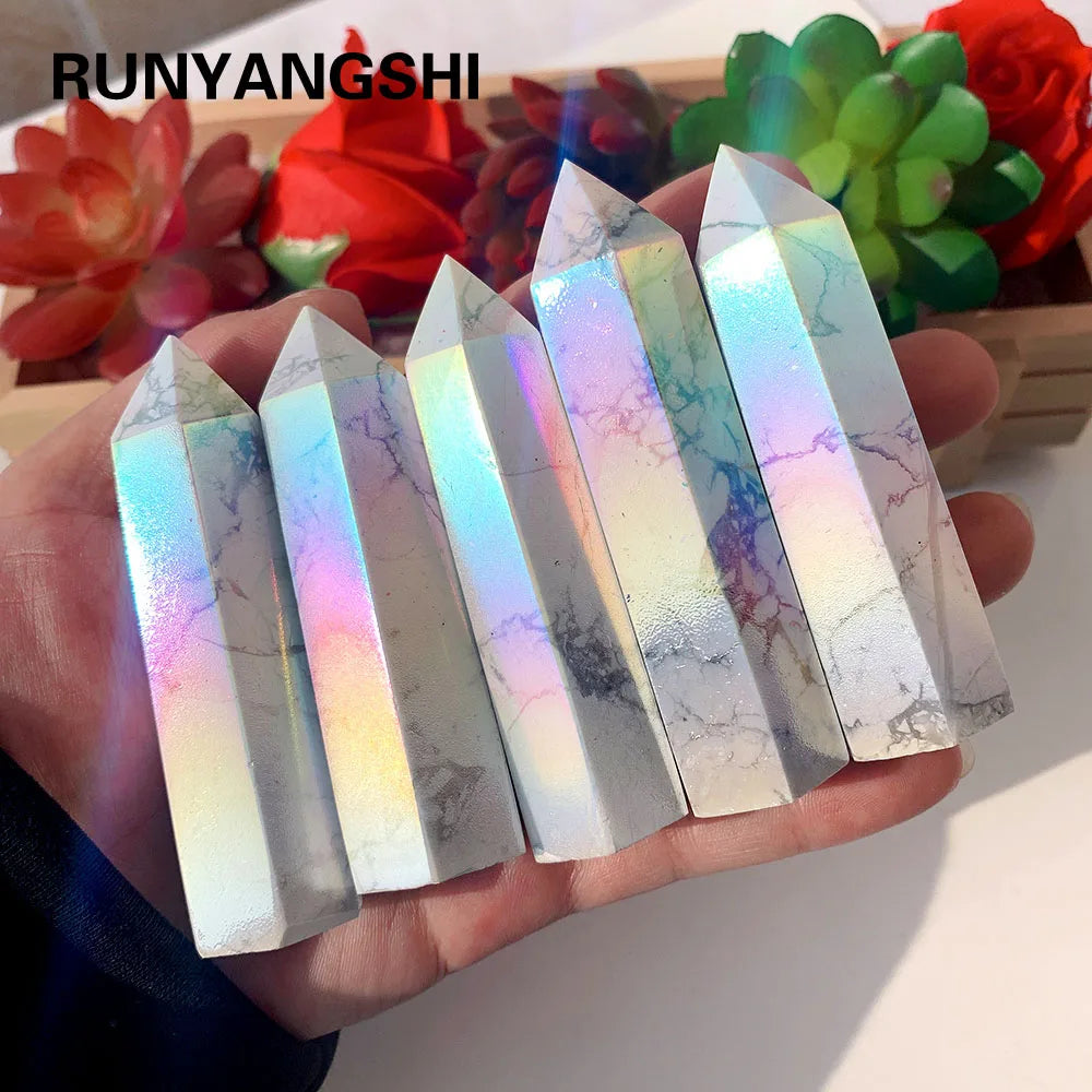 Natural Baisong Quartz  Column Angel Aura Howlite Point Energy Crytal Wand Rainbow Genstone Home Decoration