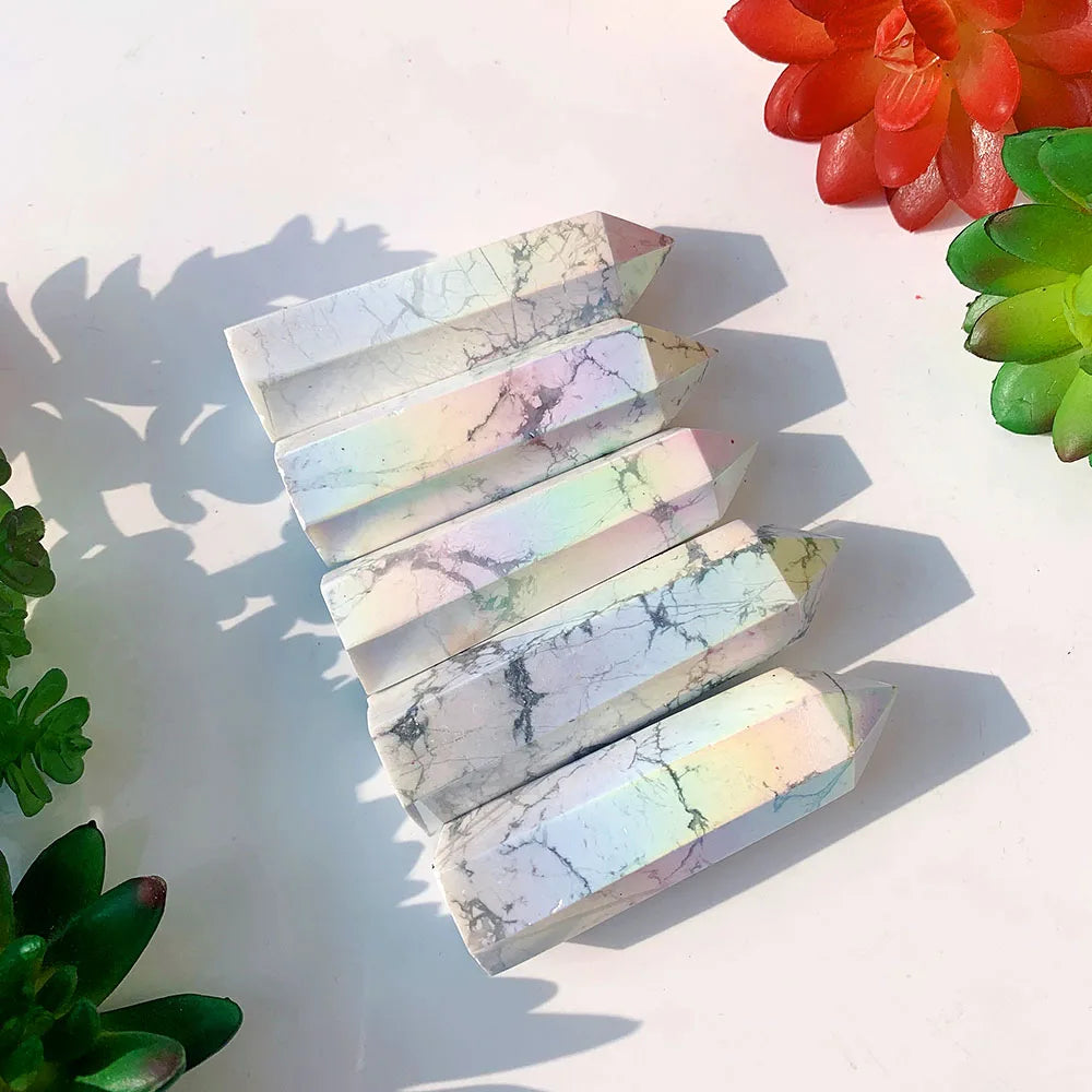 Natural Baisong Quartz  Column Angel Aura Howlite Point Energy Crytal Wand Rainbow Genstone Home Decoration