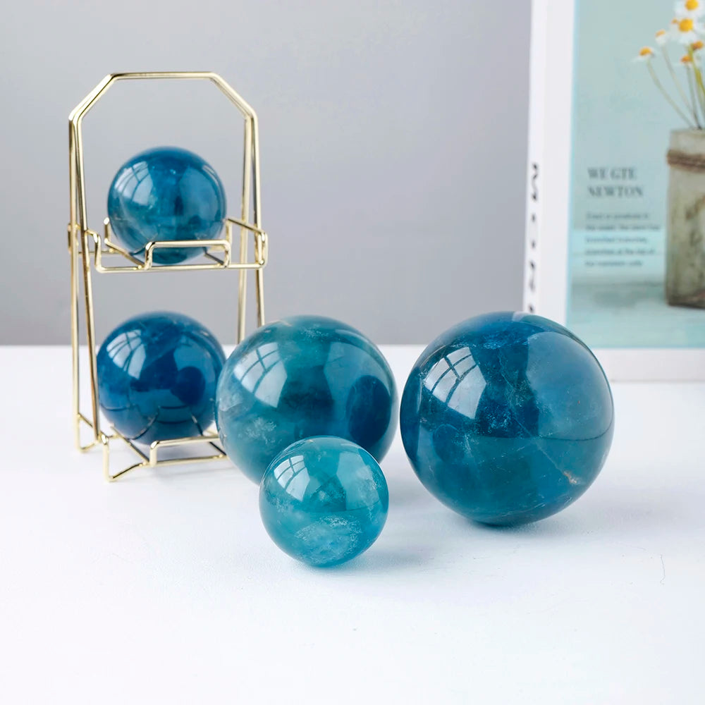 Natural Ball Blue Fluorite Healing Crystal Sphere Witchcraft Aquarium Room Decor Crafts Ornaments Gifts Polished