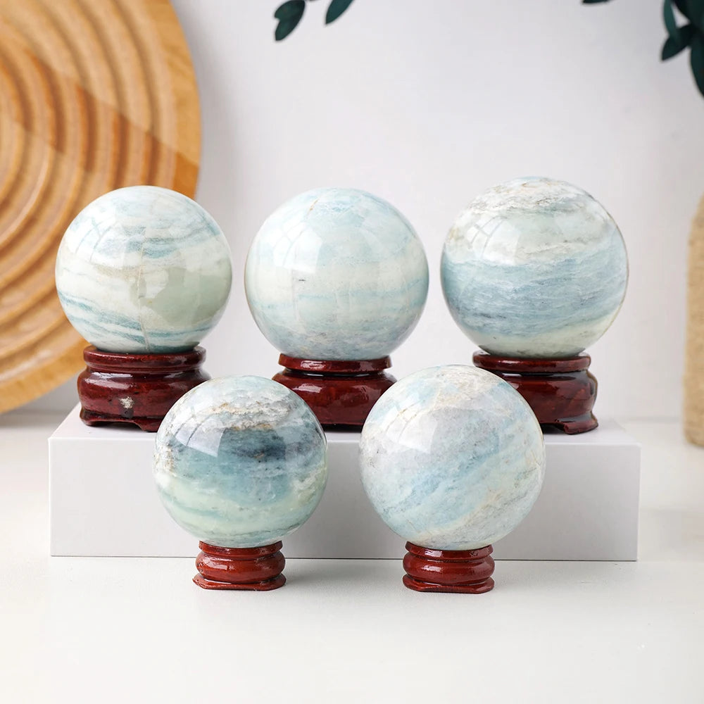 Natural Blue Quartz Yaran grain stone Crystal Sphere Magic Ball Display Stand Desktop Ornaments Photography Props