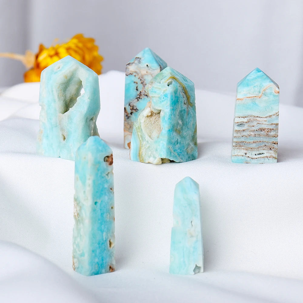 Natural Caribbean Calcite Crystal Column Marine Calcite Heteropolar Ore Crystal Tower Point  Healing Stone Pyramid Ornament