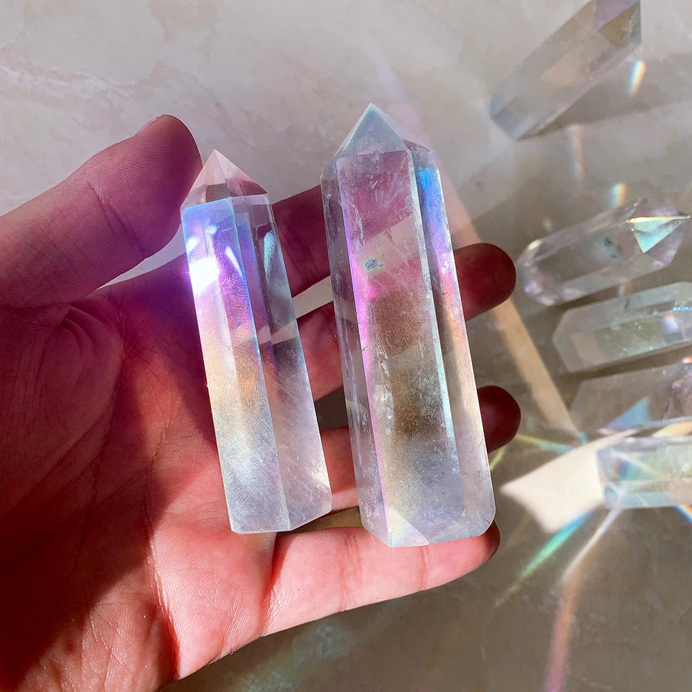 Natural Clear Crystal Quartz Electroplating rainbow Wand Point Healing Stones for Aquarium Crafts Making Ornaments Home Decor