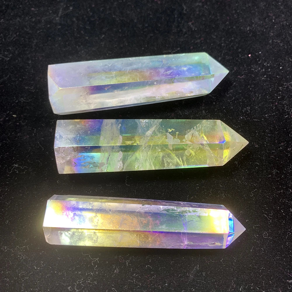 Natural Clear Crystal Quartz Electroplating rainbow Wand Point Healing Stones for Aquarium Crafts Making Ornaments Home Decor