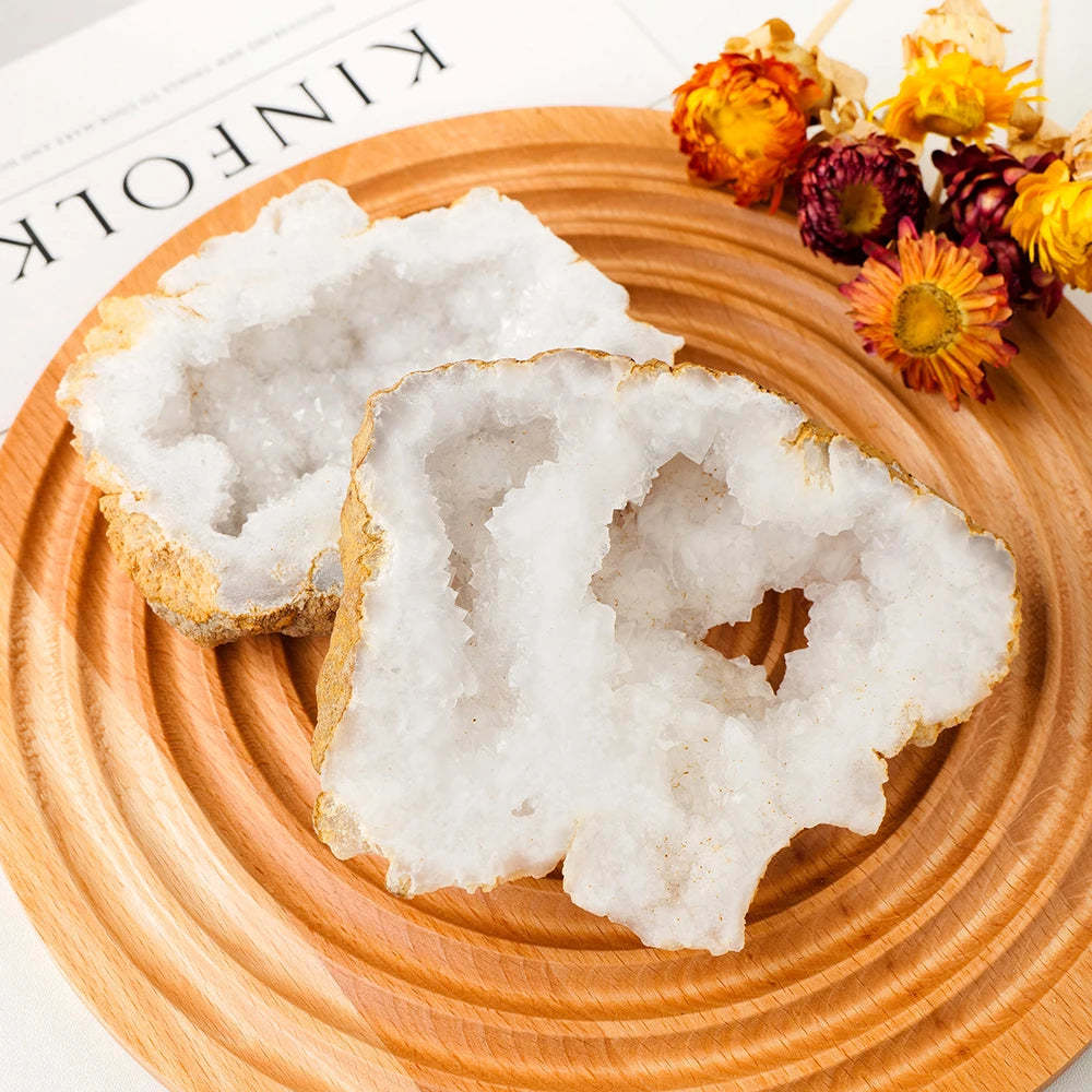 Natural Clear Quartz  White Agate Crystal Slab Geode Slice Quartz Crystal Cluster Minerals Reiki Healing For Home Decoration