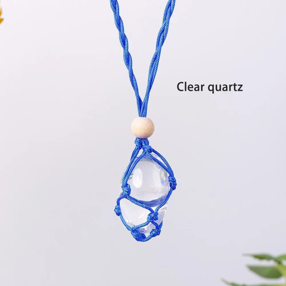 Natural Colourful Gemstone Polished Tumble Stone Amethyst Net Bag Crystal Pendant Healing Quartz Necklace For Woman Gifts