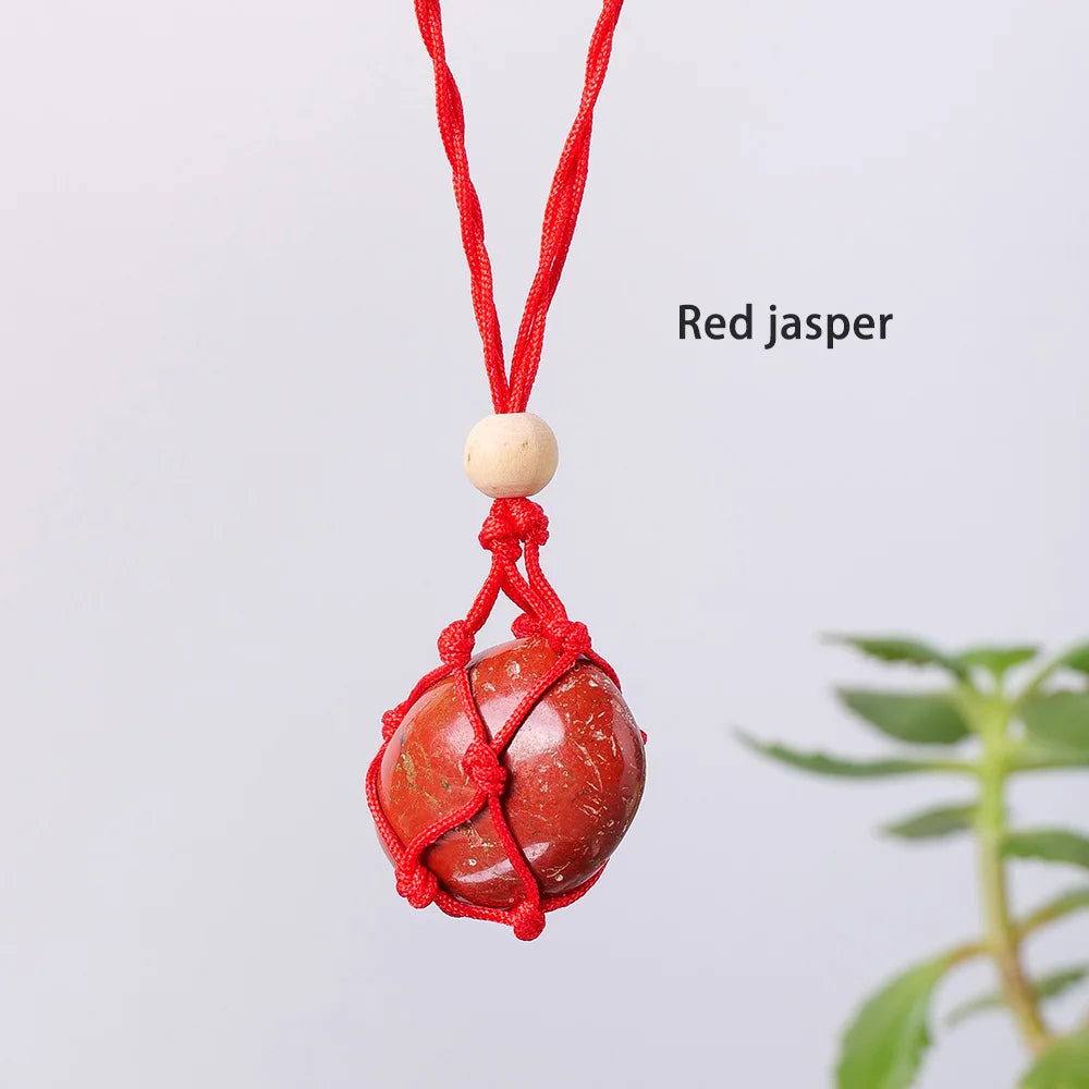 Natural Colourful Gemstone Polished Tumble Stone Amethyst Net Bag Crystal Pendant Healing Quartz Necklace For Woman Gifts