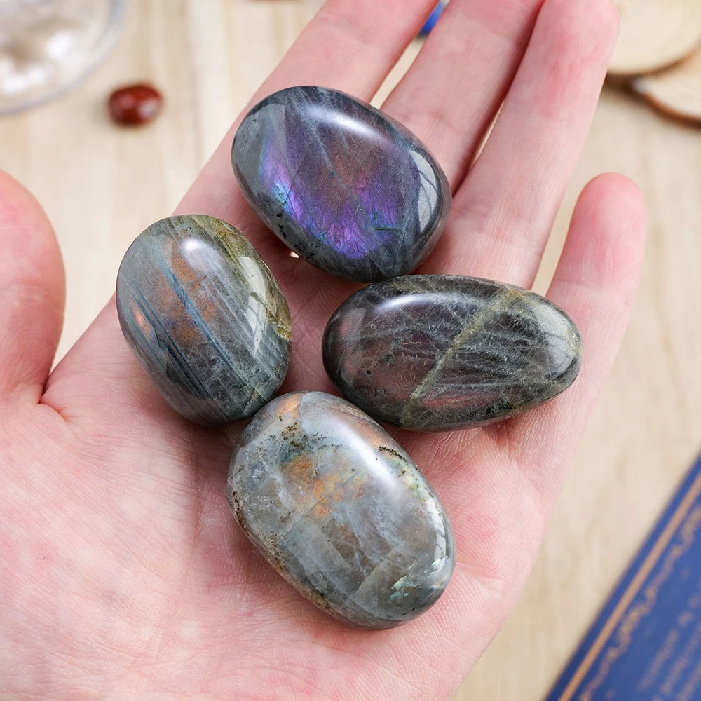 Natural Colourful Labradorite Palm Stone Healing Purple Yellow Flash MoonStone Irregular Mineral Specimens