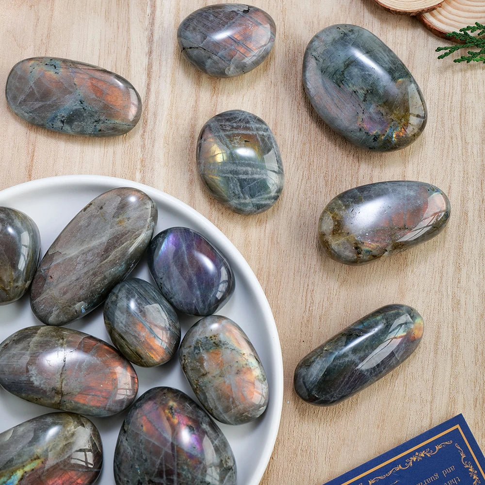 Natural Colourful Labradorite Palm Stone Healing Purple Yellow Flash MoonStone Irregular Mineral Specimens