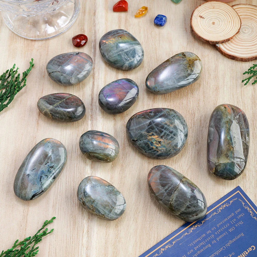 Natural Colourful Labradorite Palm Stone Healing Purple Yellow Flash MoonStone Irregular Mineral Specimens