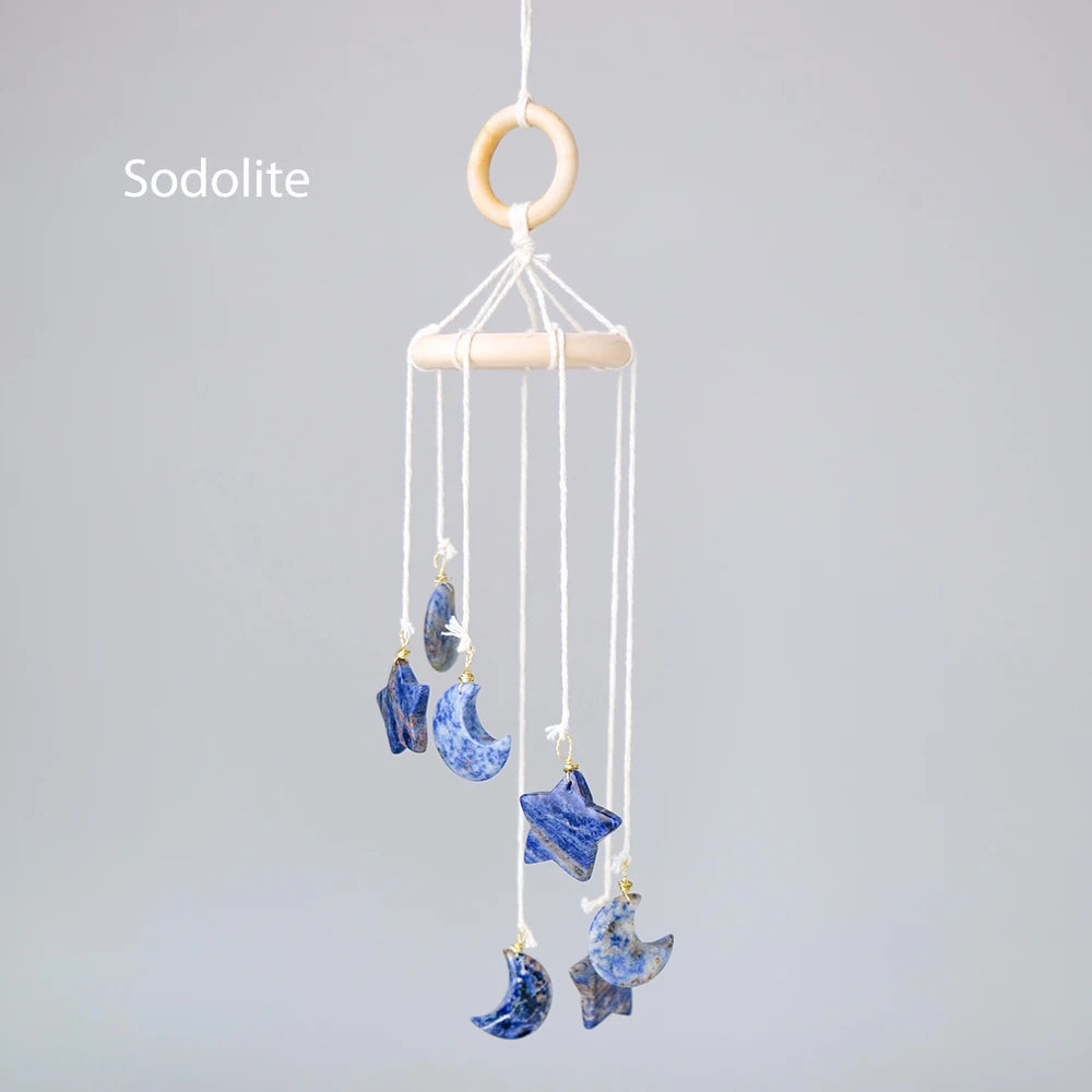 Natural Crystal Gem Stars & Moon Caving Manual DIY Decorative Pendant Outdoor Garden Windchime Home Room Decor Lover Jewelly