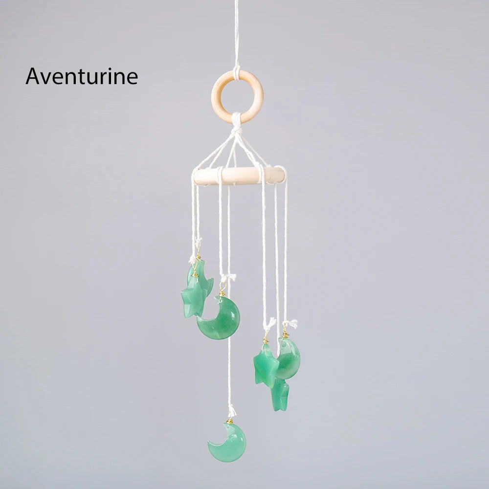 Natural Crystal Gem Stars & Moon Caving Manual DIY Decorative Pendant Outdoor Garden Windchime Home Room Decor Lover Jewelly